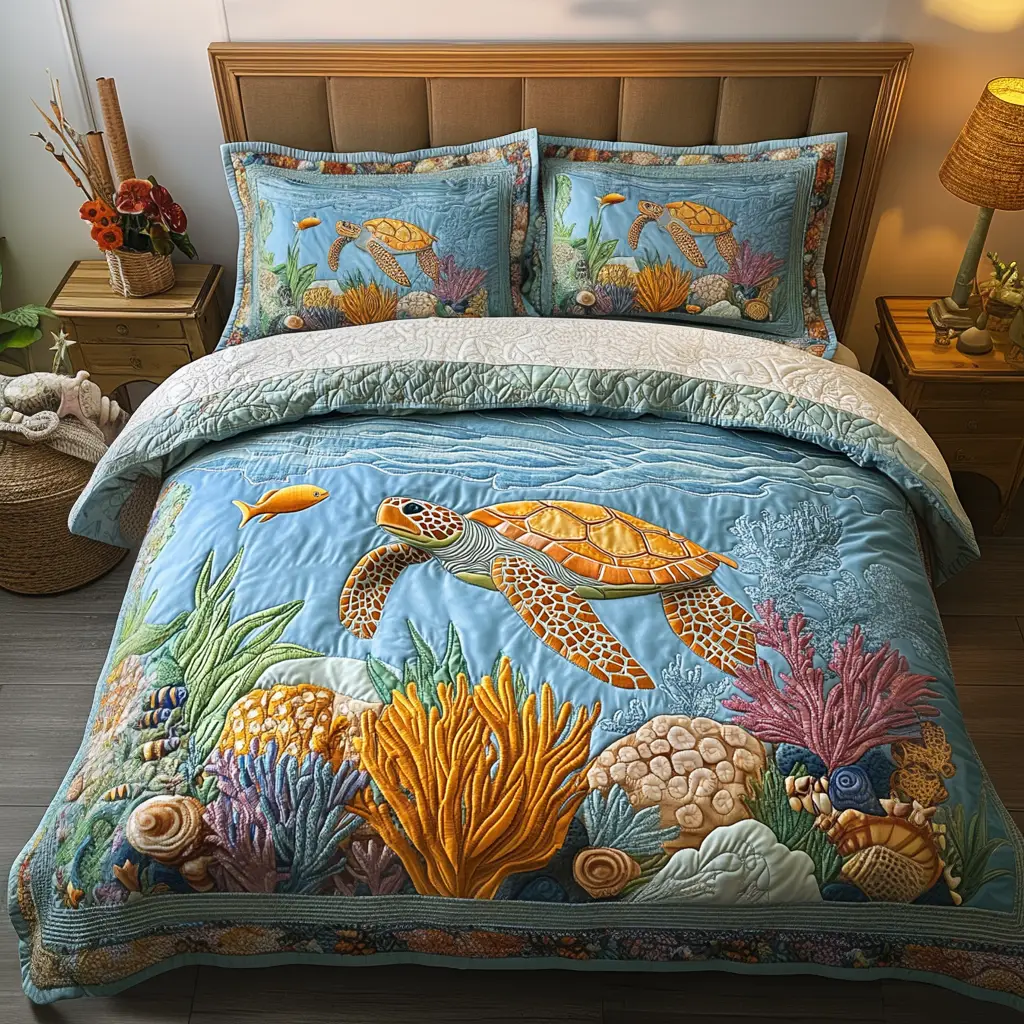 Ocean Buddy Quilted Bedding Set Unique Bedding Gift for Family Gatherings