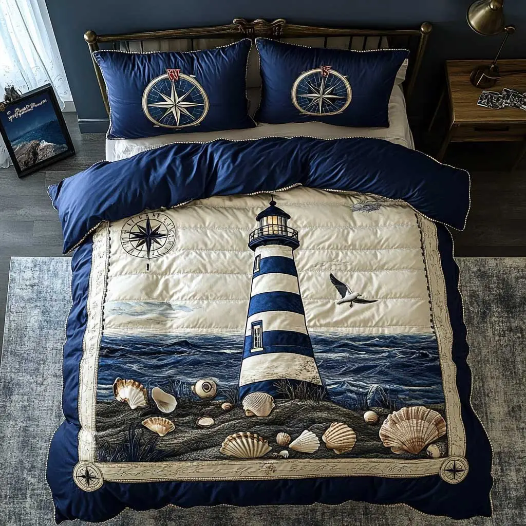 Ocean Lighthouse Quilted Bedding Set Duvet Cover Bedspread Gifts For Dad And Mom Ocean Lighthouse Quilted Bedding Set Duvet Cover Bedspread Gifts For Dad And Mom - Image 1