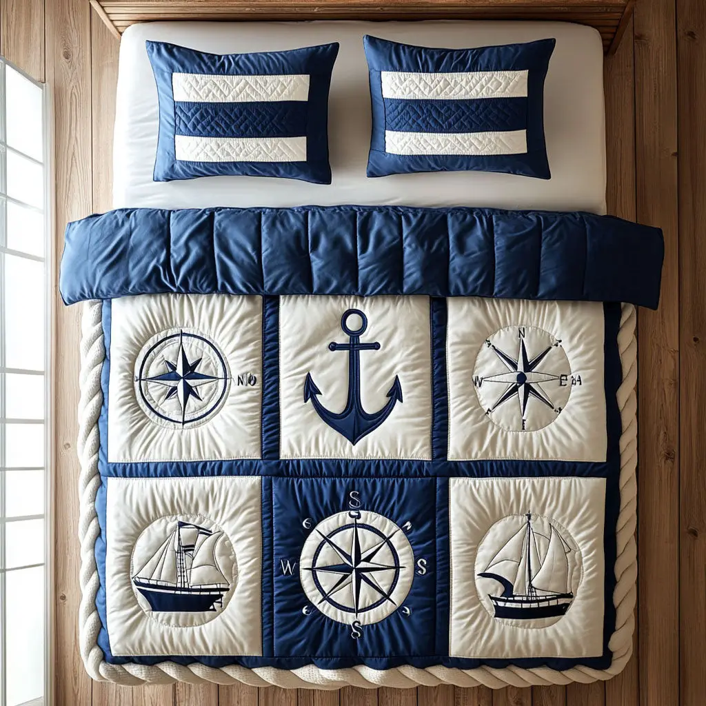 Ocean Navigator Quilted Bedding Set Duvet Cover Bedspread Best Gifts For Couples