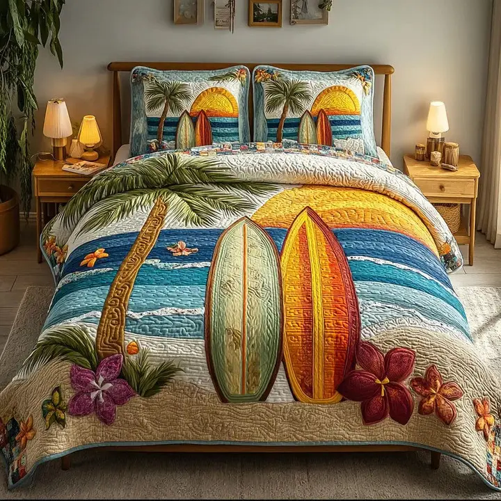 Ocean Retreat Quilted Bedding Set Seaside Bedroom Decor Cozy Home Gift For Coastal Lovers