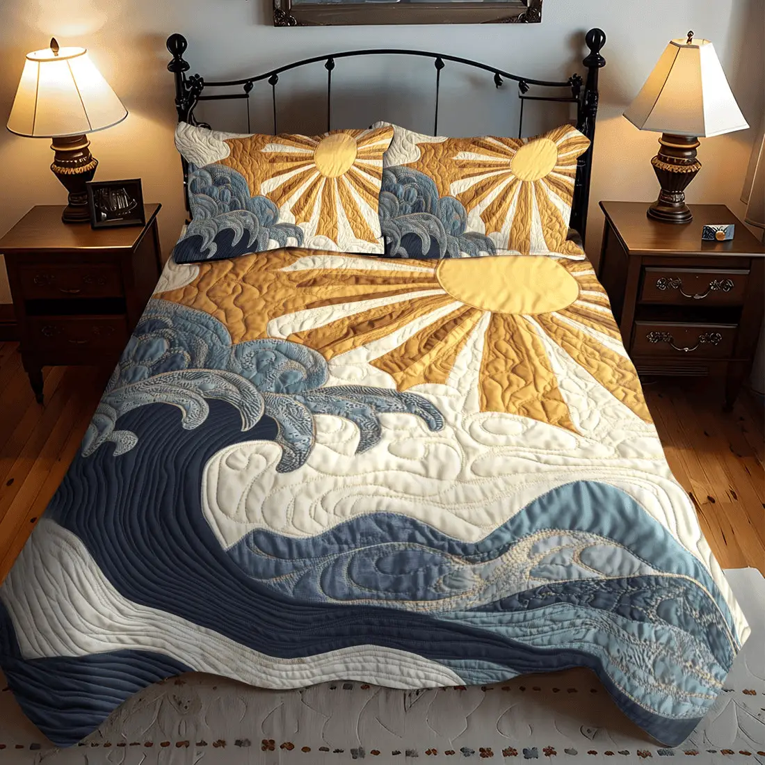 Ocean Sunrise Quilt Bedidng Set Summer Beach Duvet Covers Father's Day Gift For Grandpa