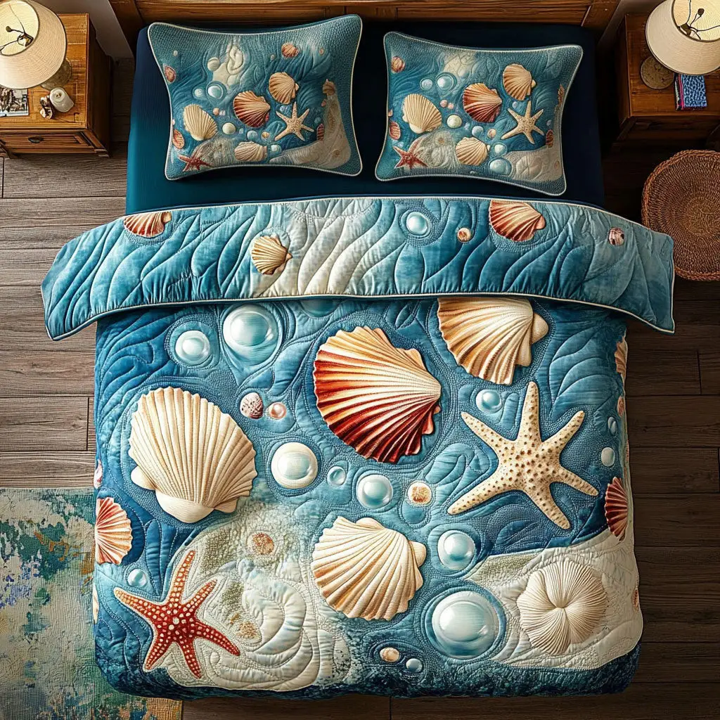 Ocean Treasures Beach Quilted Bedding Set Duvet Cover Bedspread Animal Lovers Gifts