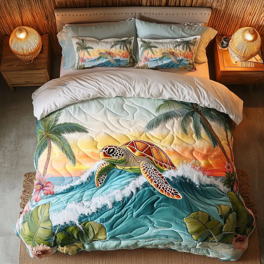 Ocean Turtle Sunset Quilted Bedding Set Duvet Cover Bedspread Bedroom Decor For Parents Ocean Turtle Sunset Quilted Bedding Set Duvet Cover Bedspread Bedroom Decor For Parents - Image 1