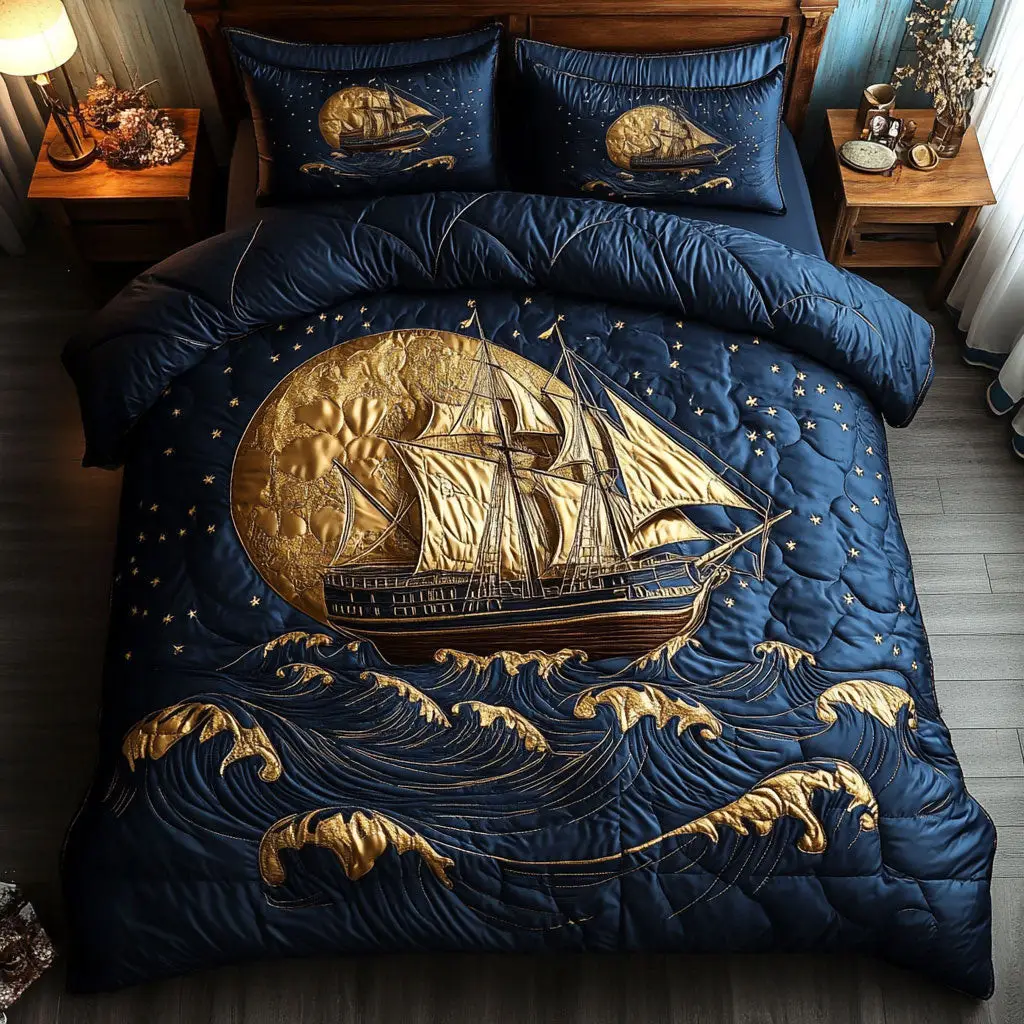 Ocean Voyage Quilted Bedding Set Duvet Cover Bedspread Bedroom Decor For Parents