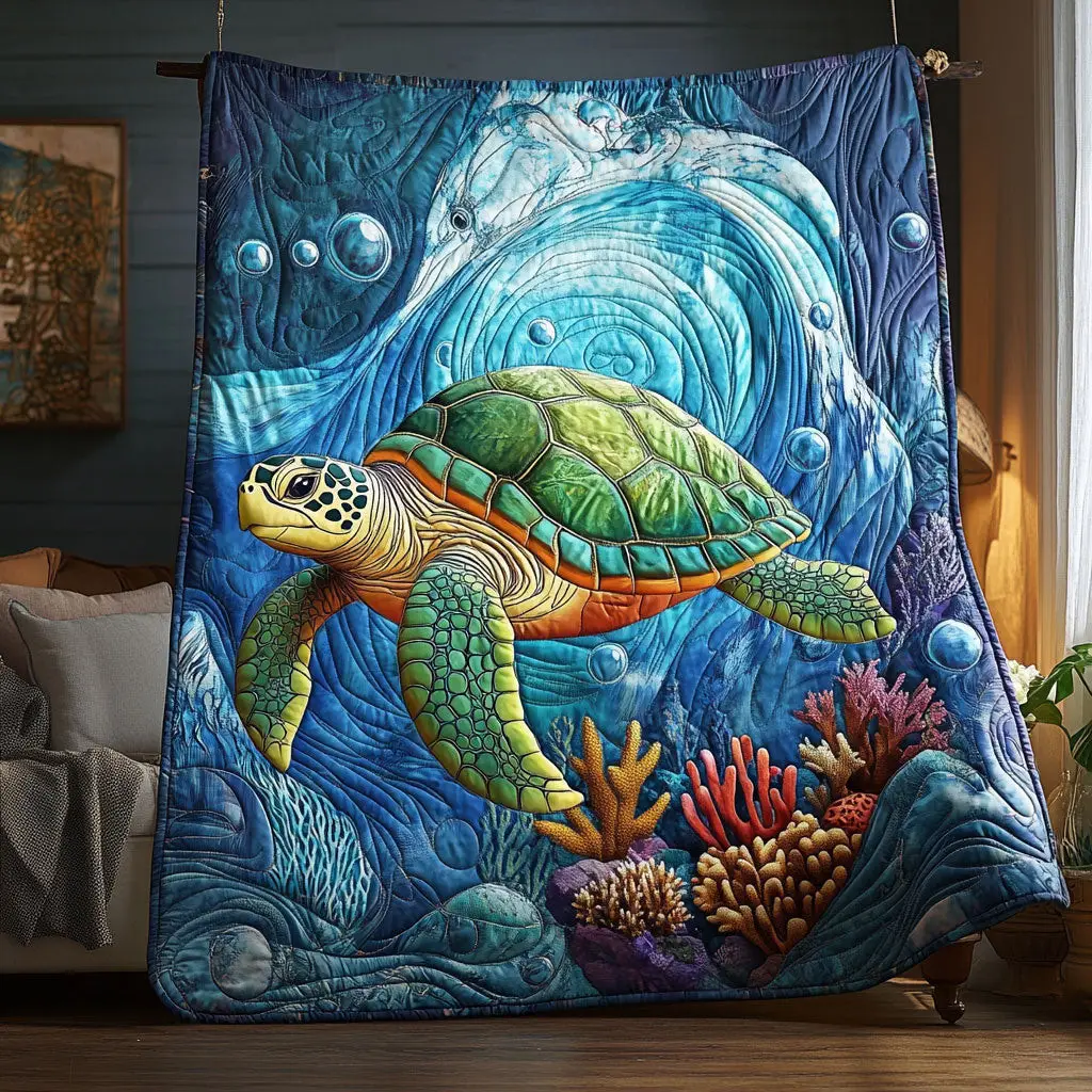 Oceanic Turtle Quilt High-Quality Cotton Quilt Blanket for Restful Sleep