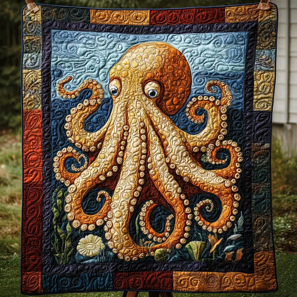 Octopus Quilted Blanket Ocean Sea Life Art Cozy Bedding Warm Throw Best Gift For Ocean Lovers Octopus Quilted Blanket Ocean Sea Life Art Cozy Bedding Warm Throw Best Gift For Ocean Lovers - Image 1