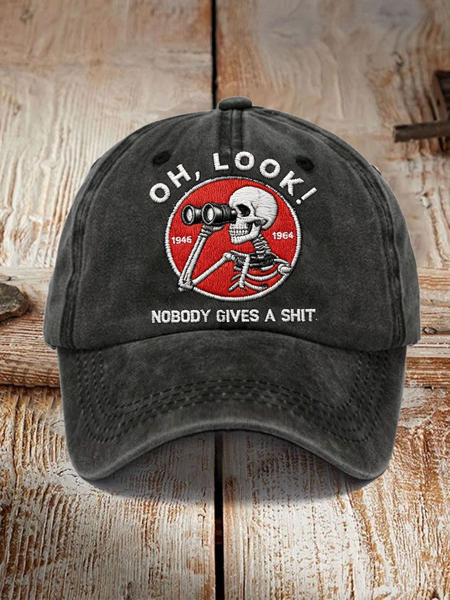 OH Look Nobody Gives A Shit Hat Skeleton Vintage Baseball Cap Sarcastic Gift For Friend