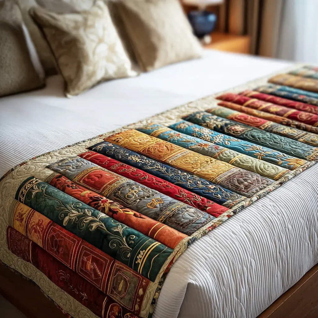 Old Book Haven Quilted Bed Runner Old Book Haven Pattern A Perfect Book Lover Gift Old Book Haven Quilted Bed Runner Old Book Haven Pattern A Perfect Book Lover Gift - Image 1