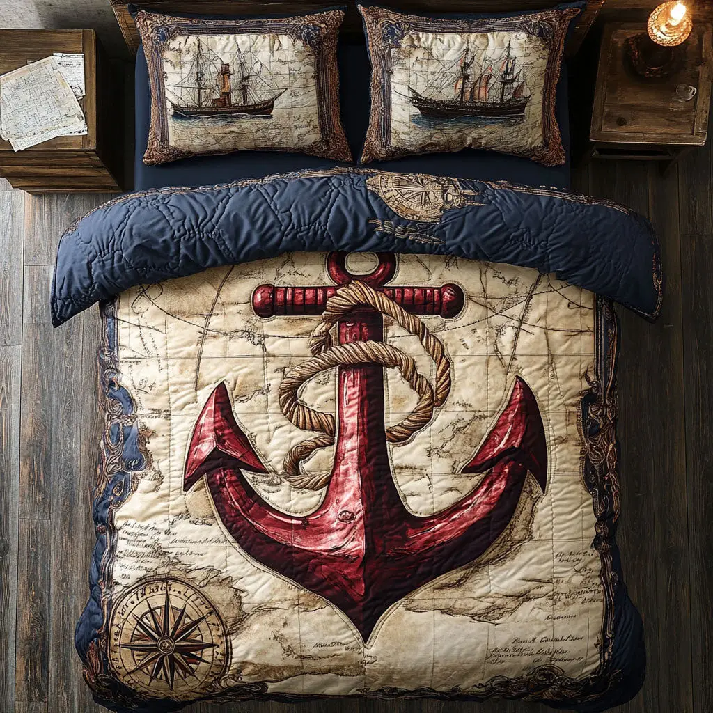 Old Crimson Anchor Quilted Bedding Set Duvet Cover Bedspread Best Veterans Day Gift Ideas Old Crimson Anchor Quilted Bedding Set Duvet Cover Bedspread Best Veterans Day Gift Ideas - Image 1
