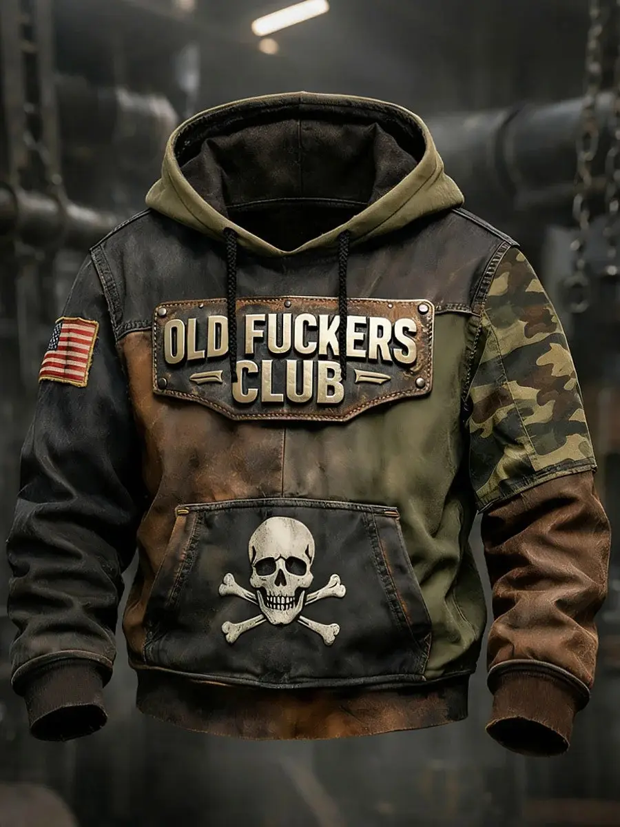 Old Fckers Club Patchwork Hoodie Funny Saying Clothing Father's Day Gifts For Grandpa