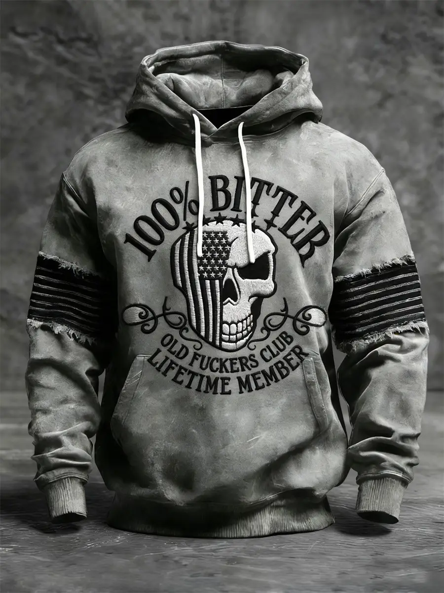 Old Fuckers Club Lifetime Member Hoodie Skull Flag Patchwork Hoodie Gifts For Men