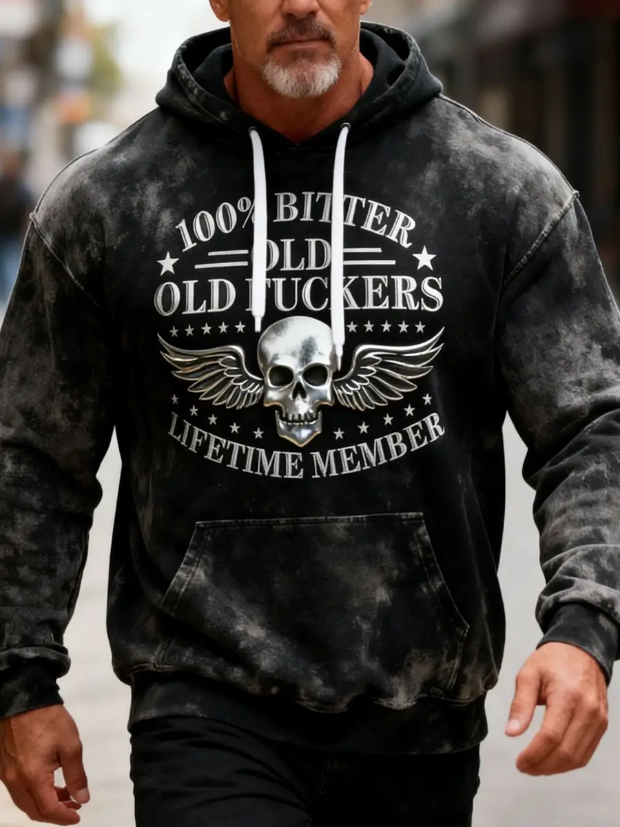Old Fuckers Club Lifetime Member Hoodie Skull Humorous Slogan Hoodie Best Gifts For Men