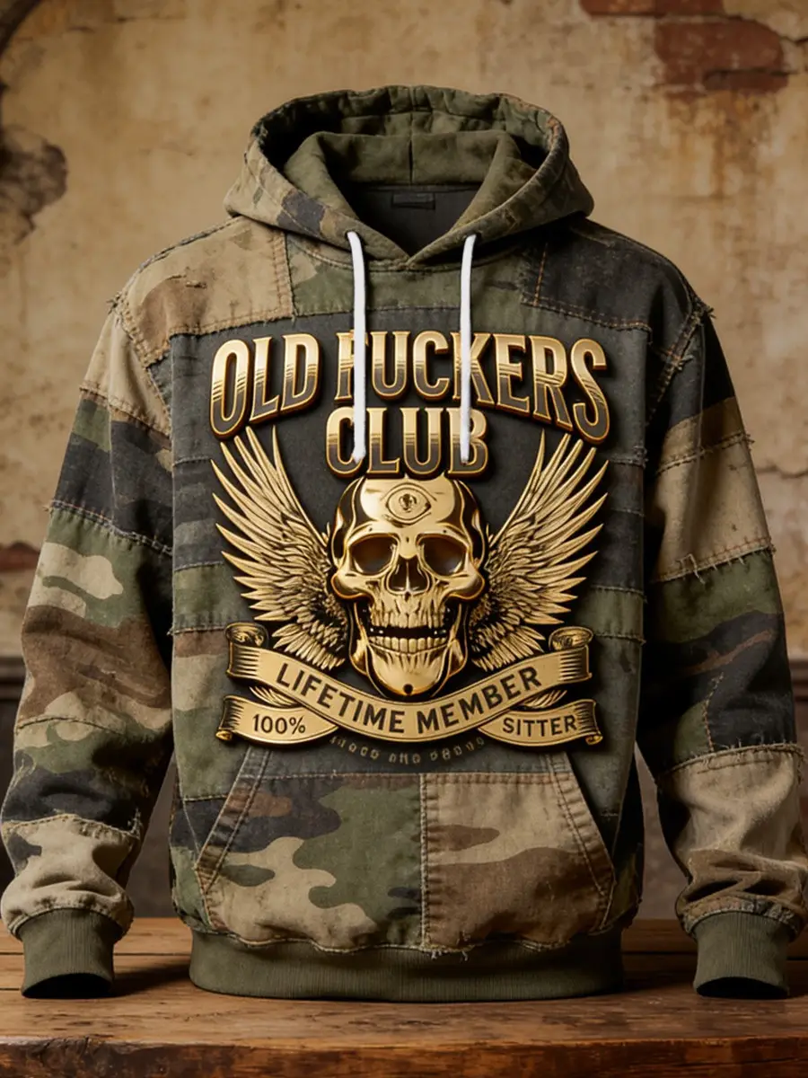 Old Fuckers Club Skull Camo Retro Hoodie Lifetime Member Cool Saying Hoodie Gifts For Men