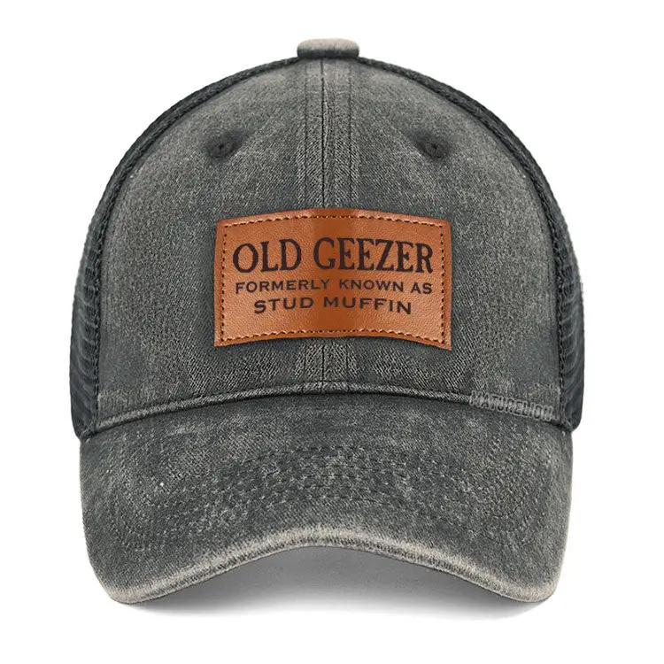 Old Geezer Formerly Known As Stud Muffin Leather Patch Cap Funny T-Shirt for Men – Humorous Say Old Geezer Formerly Known As Stud Muffin Leather Patch Cap Funny T-Shirt for Men – Humorous Say - Image 1