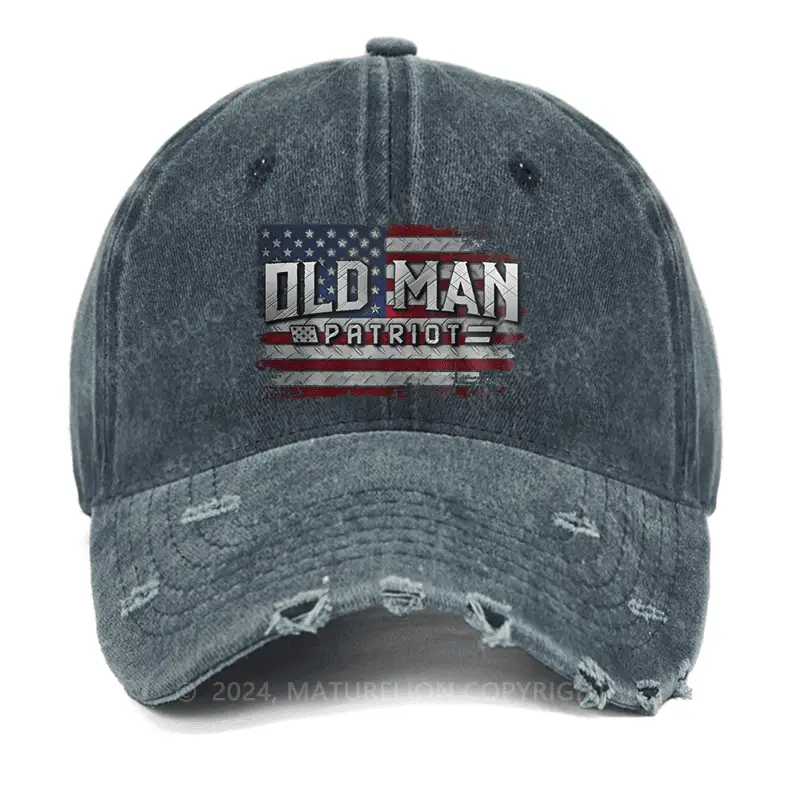 Old Man Patriot Washed Vintage Cap Witty Slogan T-Shirt for Men – Funny Graphic Tee