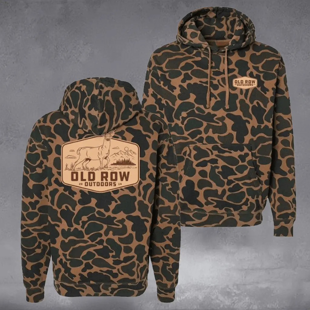 Old Row Deer Badge Camo Hoodie Deer Hunting Pullover Apparel Menswear Gift for Dad Old Row Deer Badge Camo Hoodie Deer Hunting Pullover Apparel Menswear Gift for Dad - Image 1