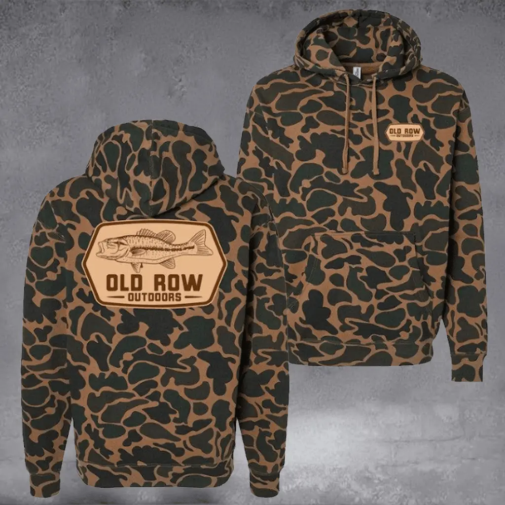 Old Row Outdoors Bass Badge Camo Hoodie Fish Hunting Graphic Cool Gift for Dad