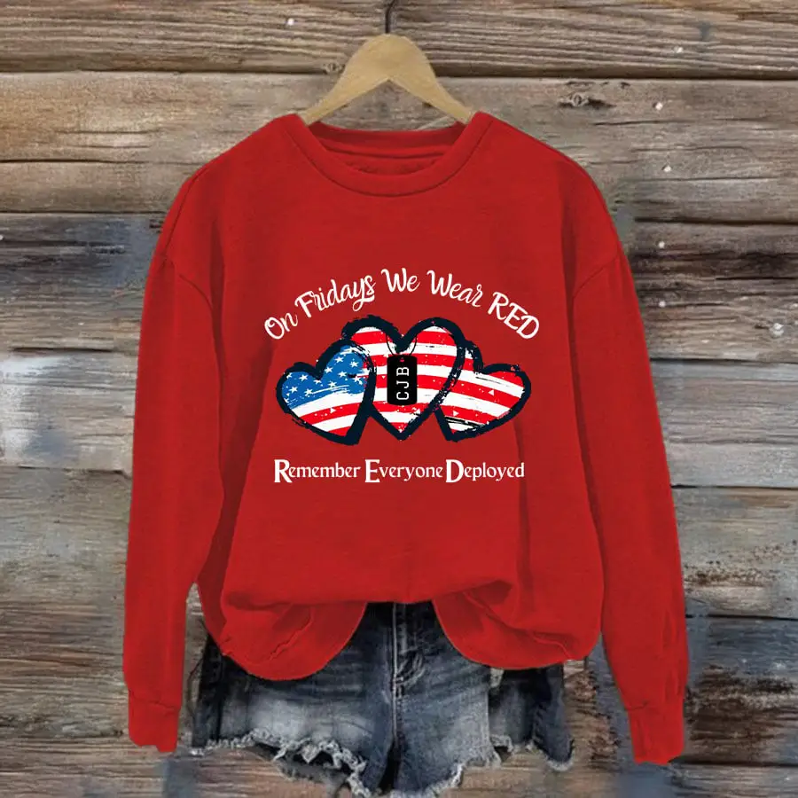 On Fridays We Wear RED Sweatshirt Remember Everyone Deployed Veteran Clothing On Fridays We Wear RED Sweatshirt Remember Everyone Deployed Veteran Clothing - Image 1