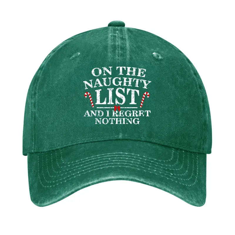 On The Naughty List And I Regret Nothing Funny Christmas Cap Sarcastic Graphic Tee for Men – Co