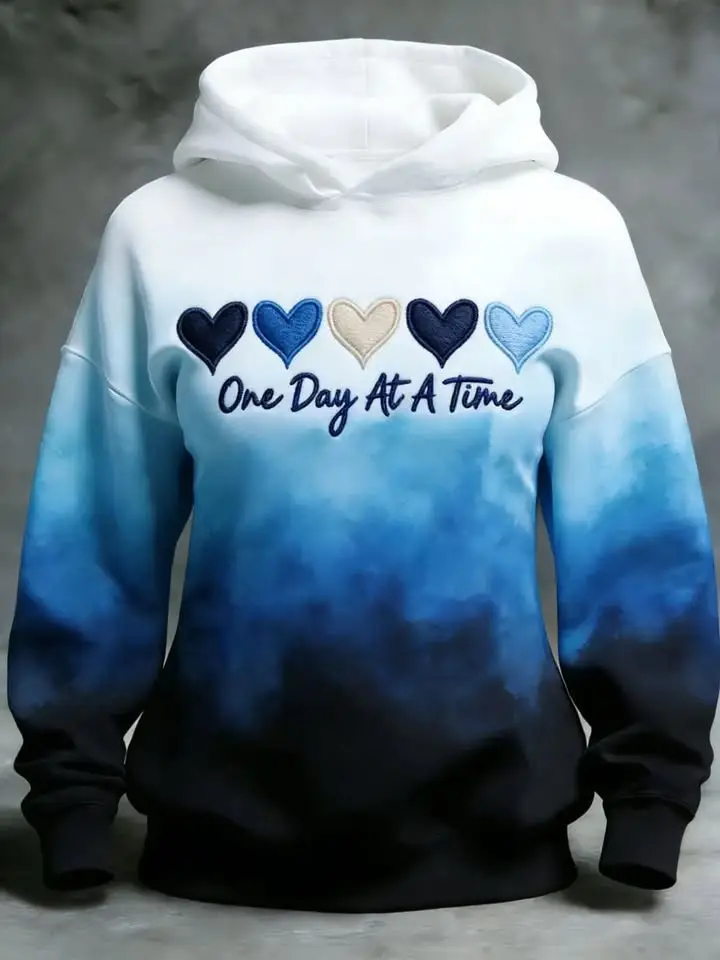 One Day At A Time Hoodie Men's Heart Motivational Hoodie Mental Health Awareness Apparel
