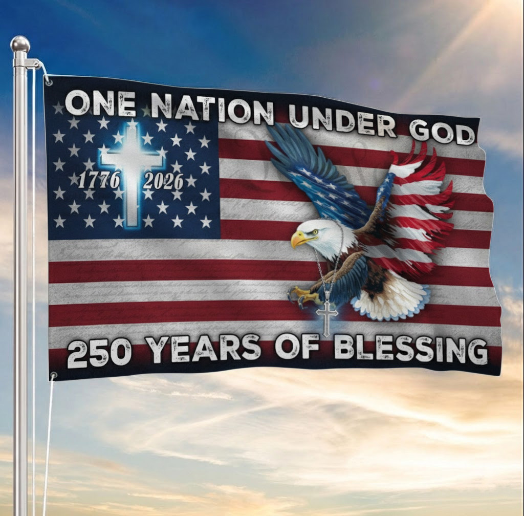 One Nation Under God Flag 250 Years Of Blessing Eagle Cross Christian Patriotic Decor One Nation Under God Flag 250 Years Of Blessing Eagle Cross Christian Patriotic Decor - Image 1