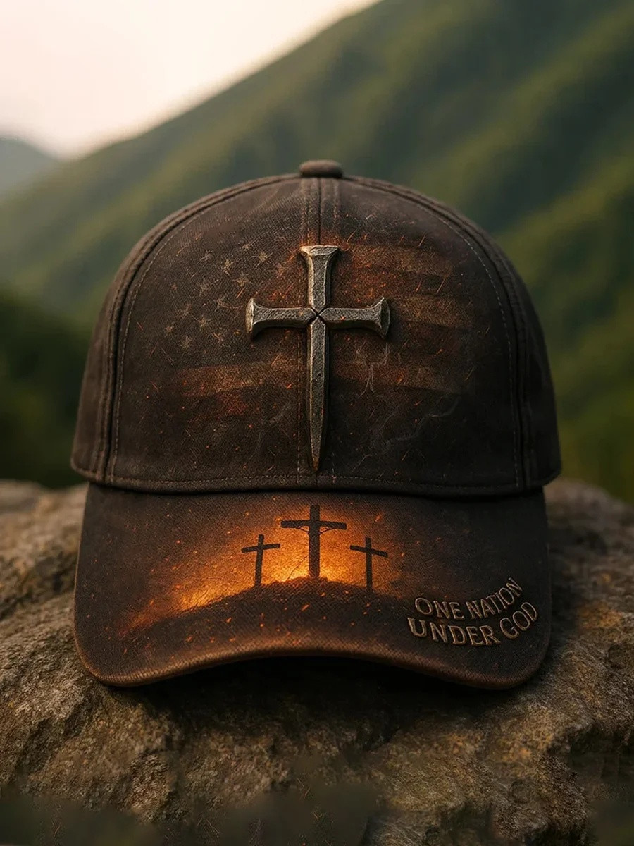 One Nation Under God Nail Cross American Patriot Baseball Hat Christian Gift For Believers One Nation Under God Nail Cross American Patriot Baseball Hat Christian Gift For Believers - Image 1
