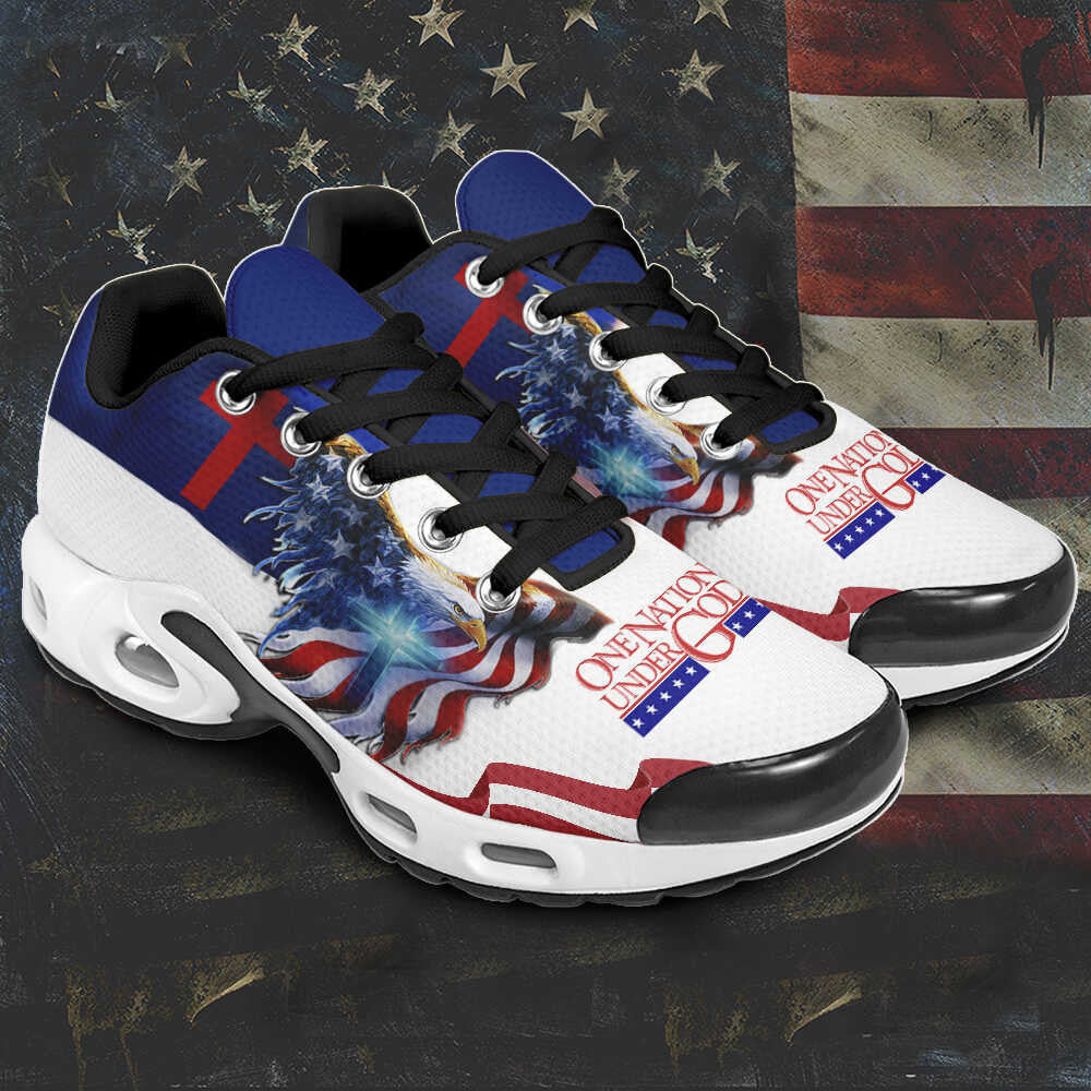 One Nation Under God Sneakers American Eagle Cross Christian Patriotic Shoes Merchandise -WearandDecor