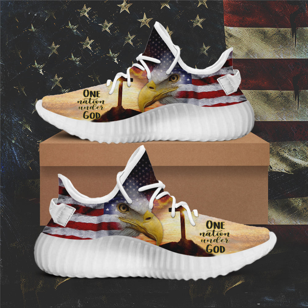 One Nation Under God Sneakers American Flag Eagle Patriotic Shoes Christian Merchandise -WearandDecor