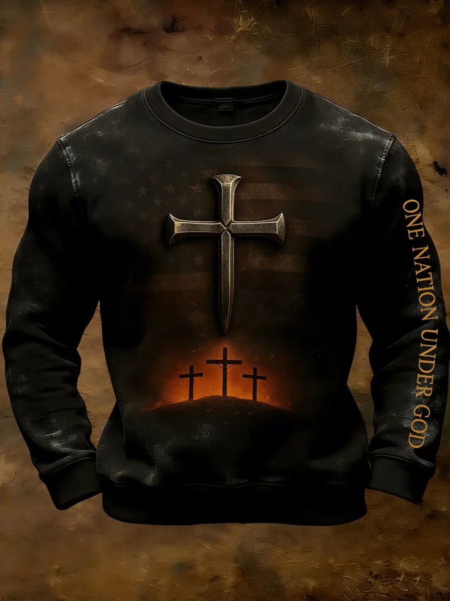 One Nation Under God Wash Sweatshirt Christian Faith Men’s Pullover Gift For Husband
