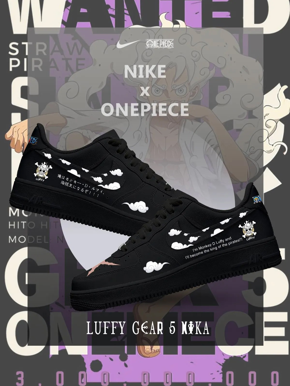 One Piece Luffy Gear 5 Nika Air Force 1 Shoes Sneakers Version 1