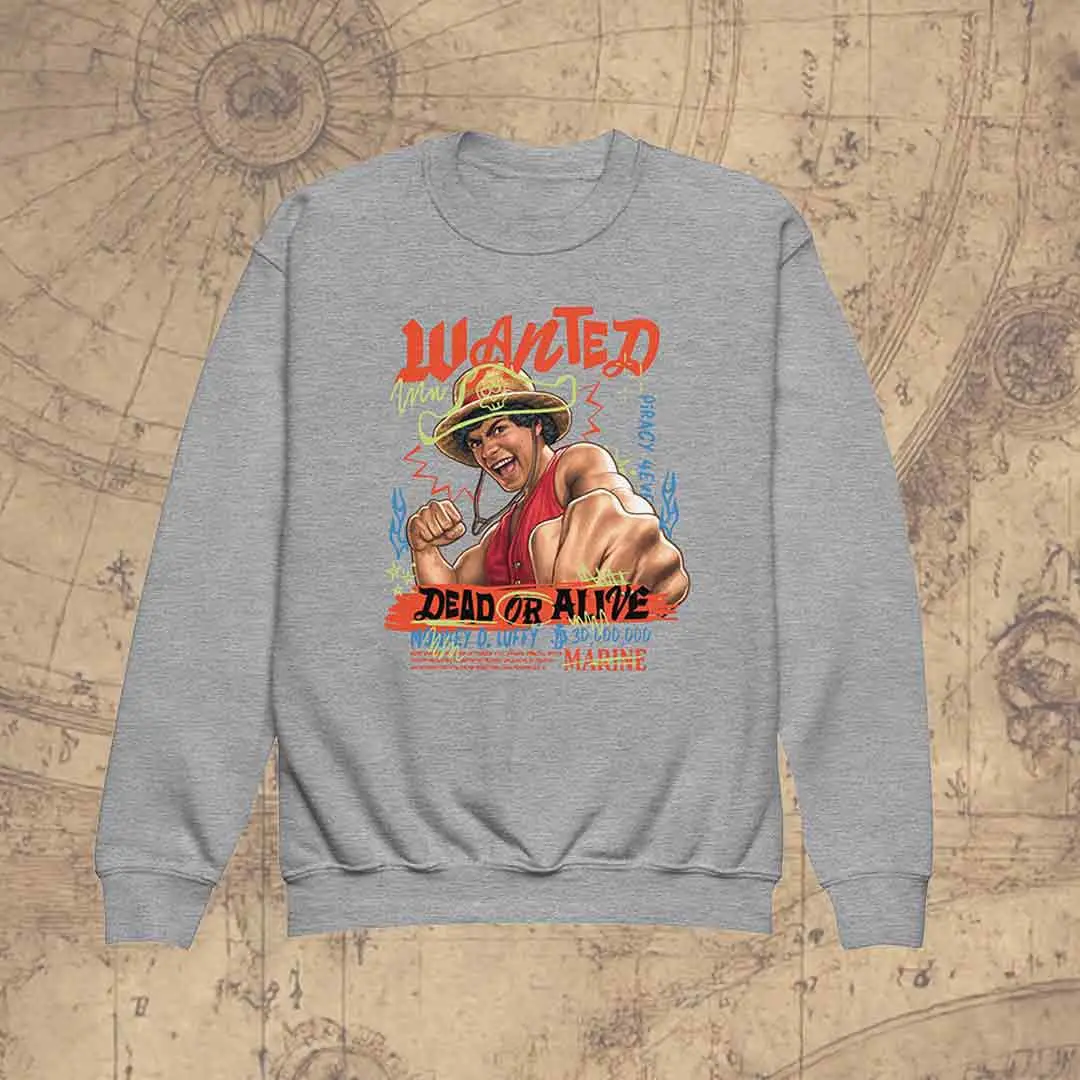 One Piece Youth Sweatshirt Luffy Wanted King Of Pirates Clothes Luffy Fans Gift One Piece Youth Sweatshirt Luffy Wanted King Of Pirates Clothes Luffy Fans Gift - Image 1
