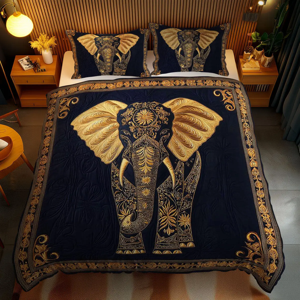 Ornate Elephant Quilted Bedding Set Duvet Cover Bedspread Gifts For Dad And Mom