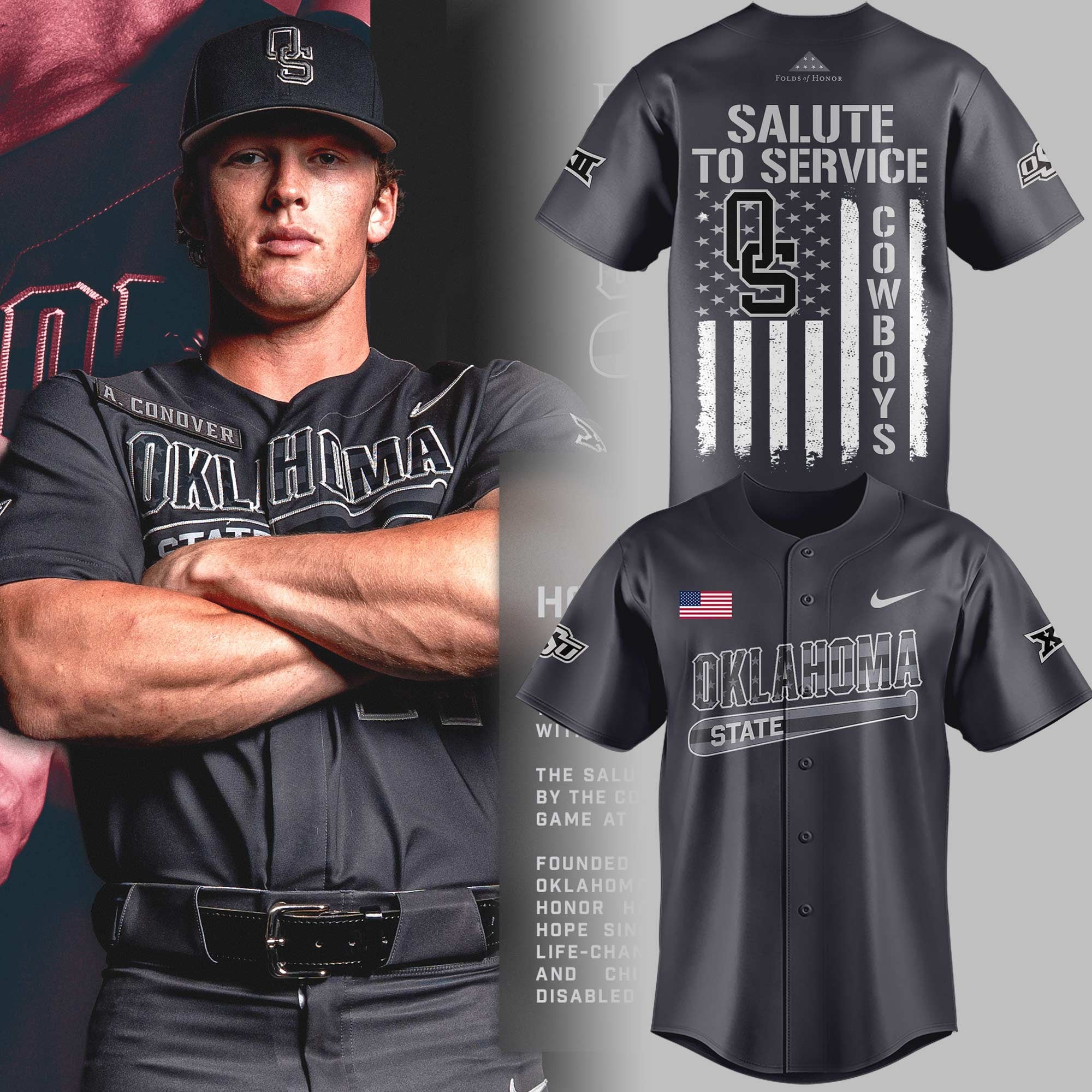 OSU Baseball Salute To Service 2026 Jersey OS Cowboys Baseball Merch Fan Clothing For Sale