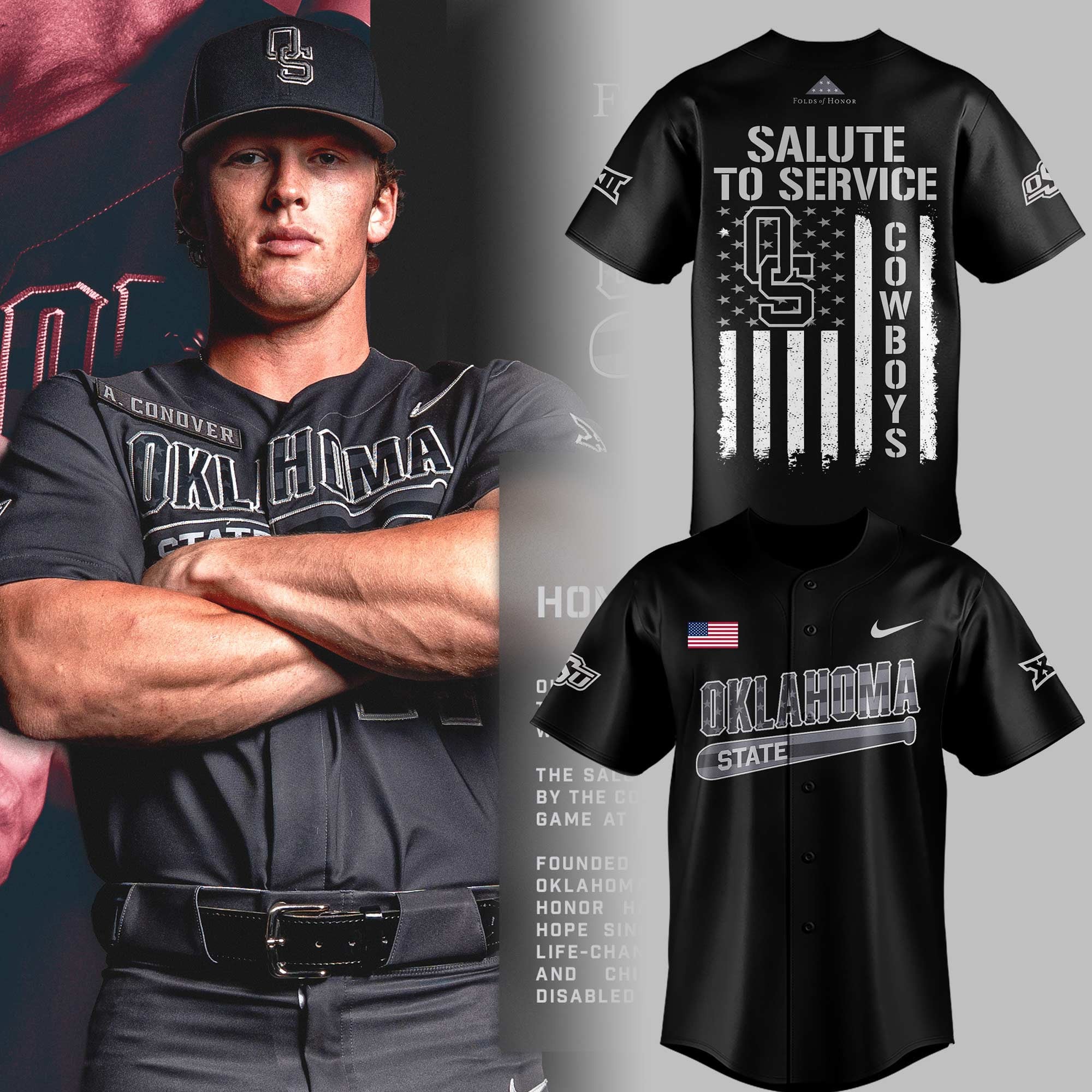 OSU Baseball Salute To Service 2026 Jersey OS Cowboys Baseball Merch Gifts For Fans