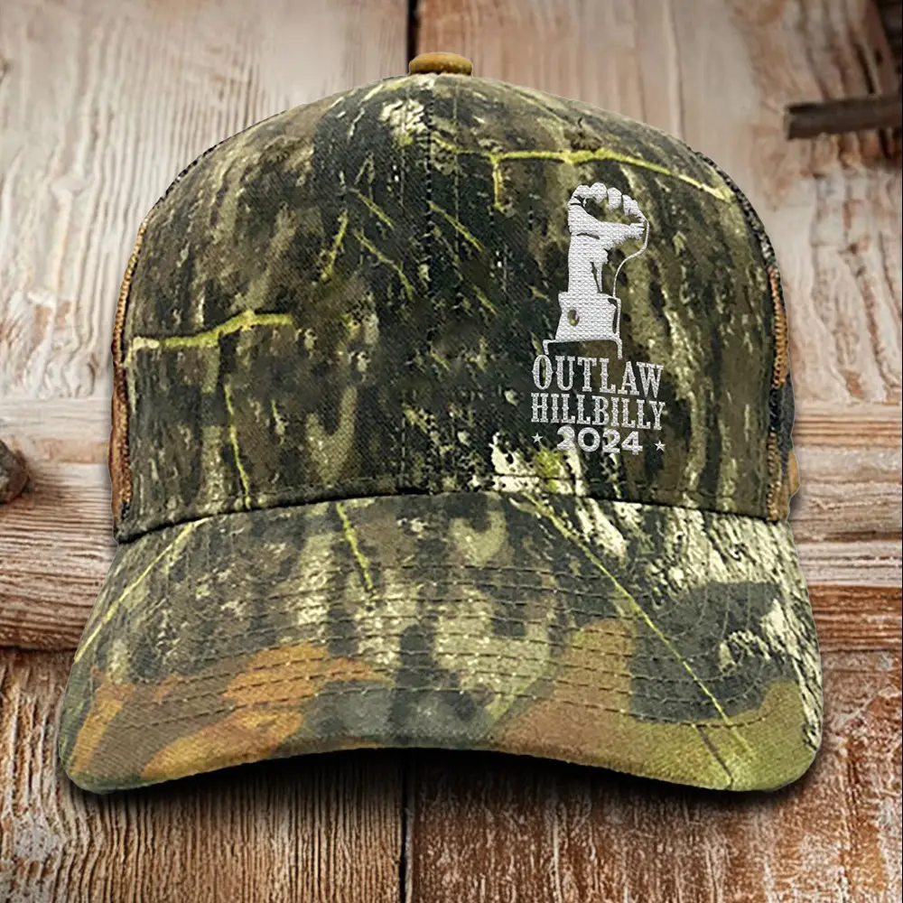 Outlaw And Hillbilly 2024 Embroidered Camo Hat Trump Vance Hat Never Surrender Merch