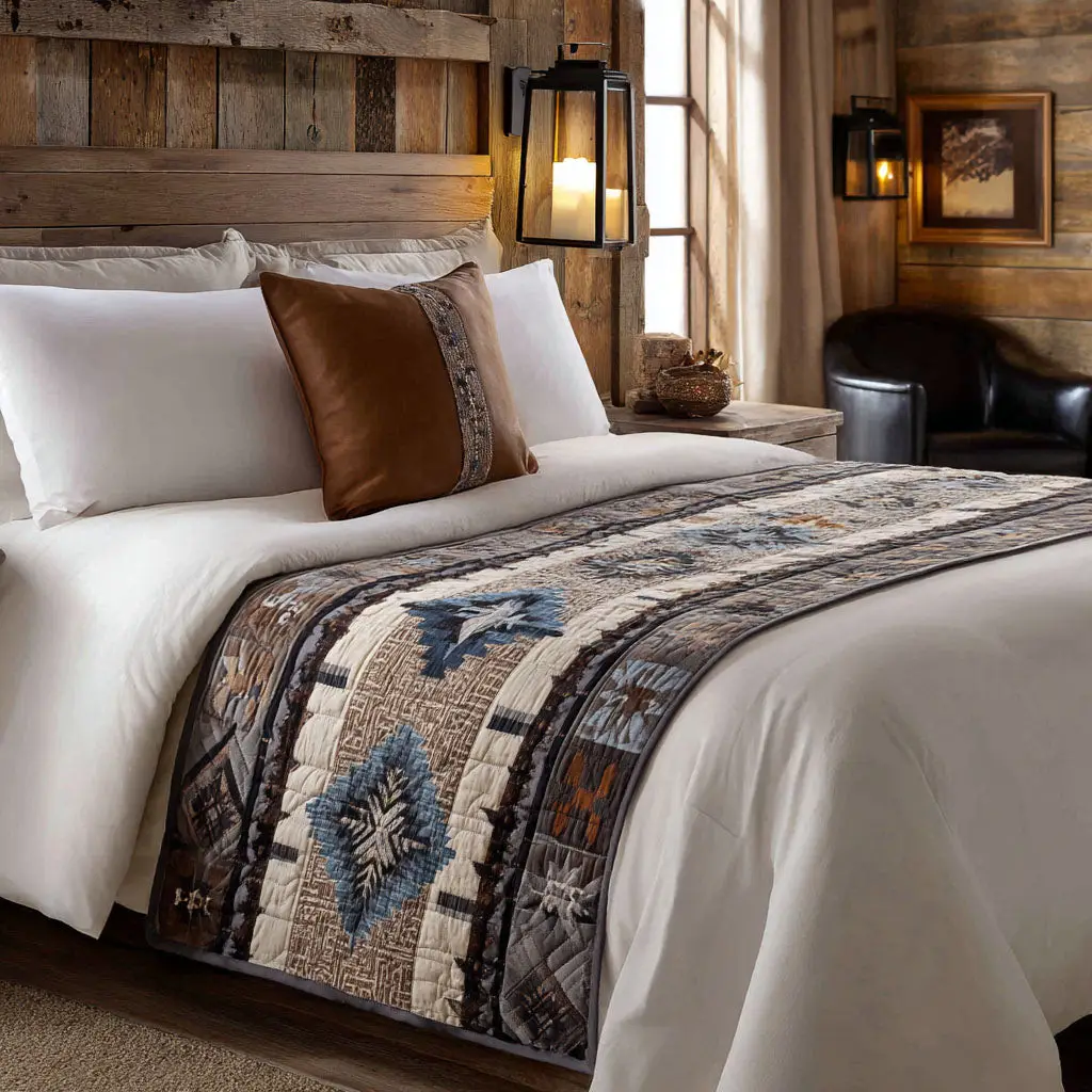 Outlaw Charm Quilted Bed Runner Western Outlaw Spirit Gift for Dad