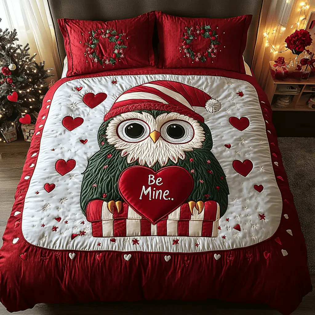 Owl Always Love You Quilted Bedding Set Owl Winter Valentines Bedroom Decor Gifts For Her