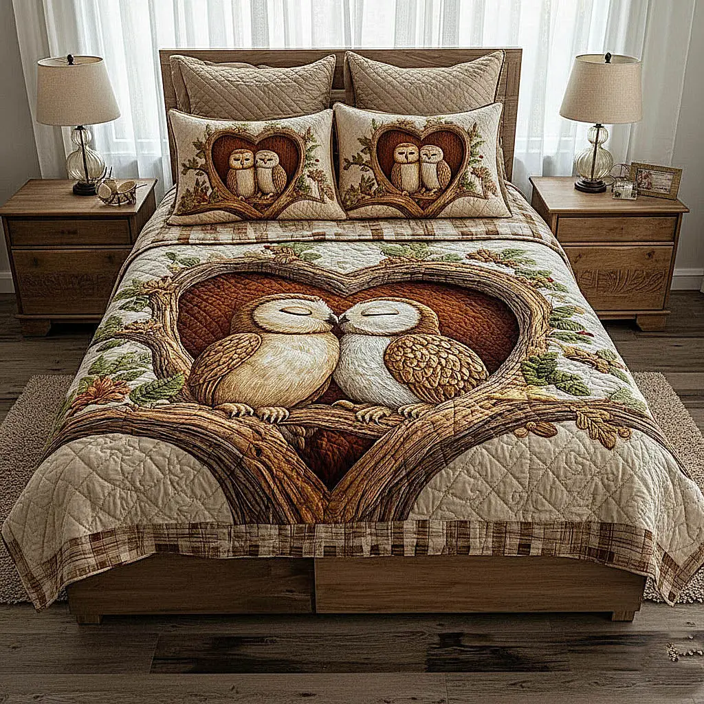 Owl Couple Quilted Bedding Set Bedding Ideas Valentine's Day Ideas Gifts For Her