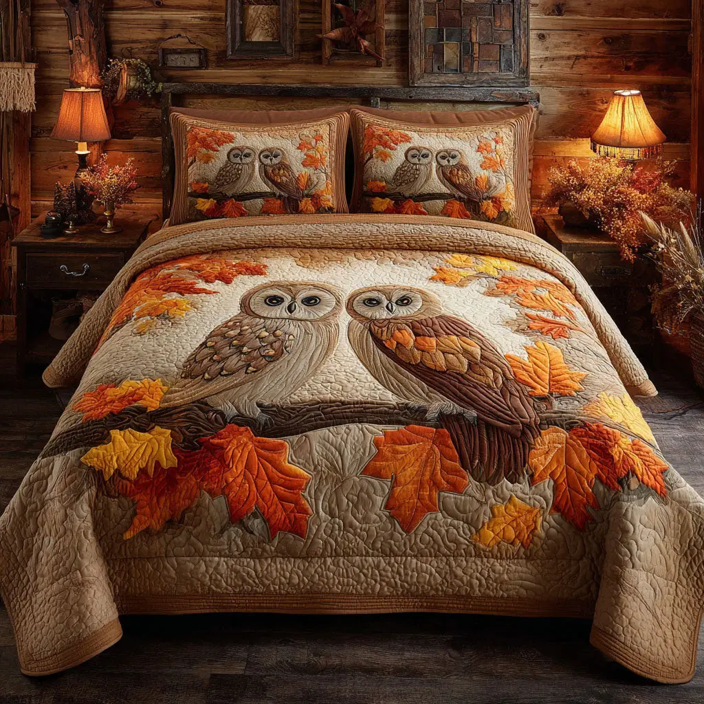 Owl Fall Charm CW03Quilted Bedding Set Duvet Cover Bedspread Best Gift Ideas For Animal Lovers