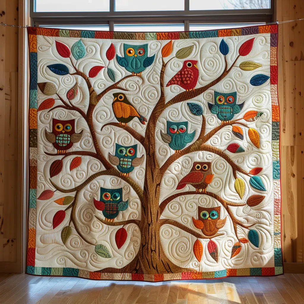Owl Family Tree Quilt Soft Quilt Blanket Gift for Comfortable Nights