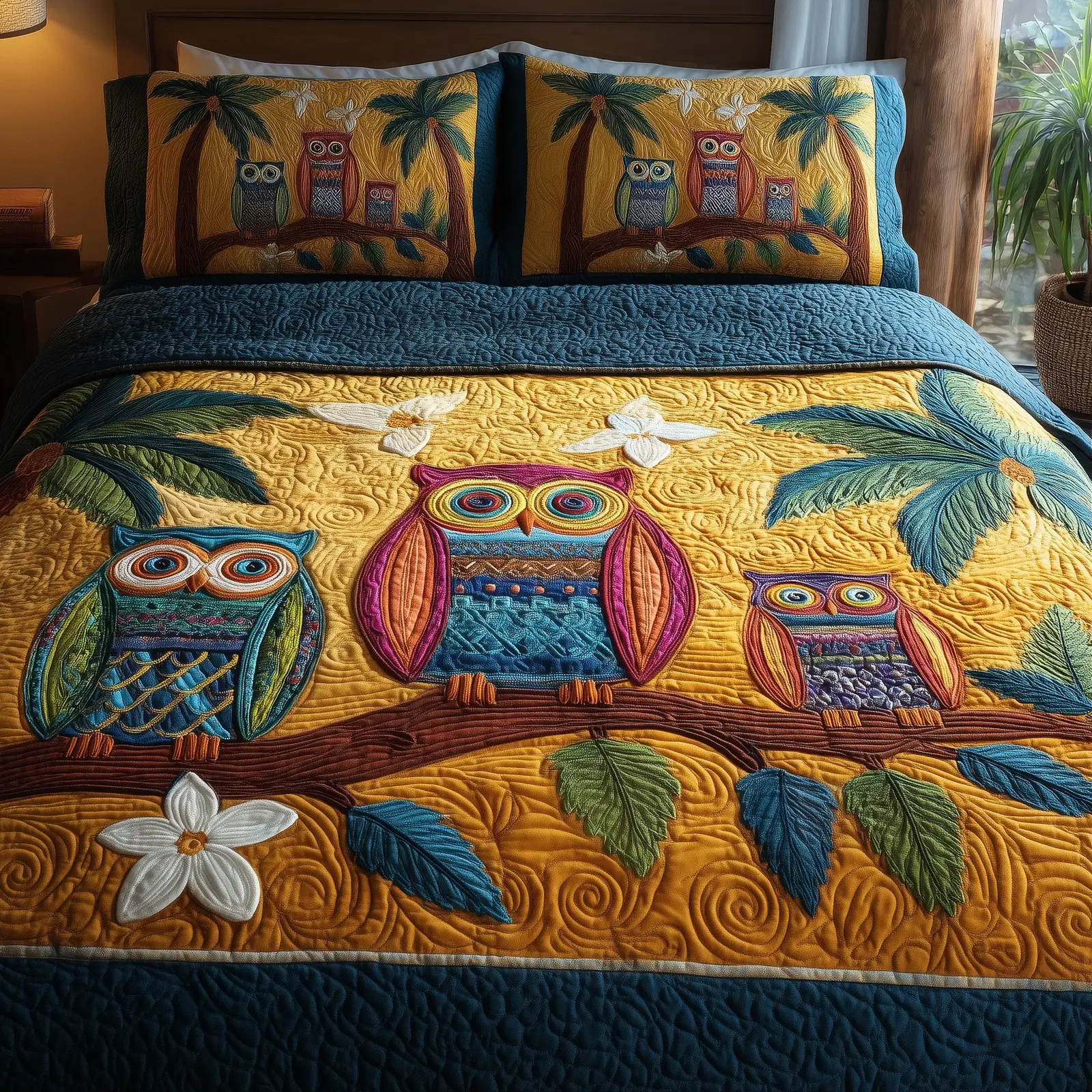 Owl Heaven Quilted Bedding Set Bohemian Vibe