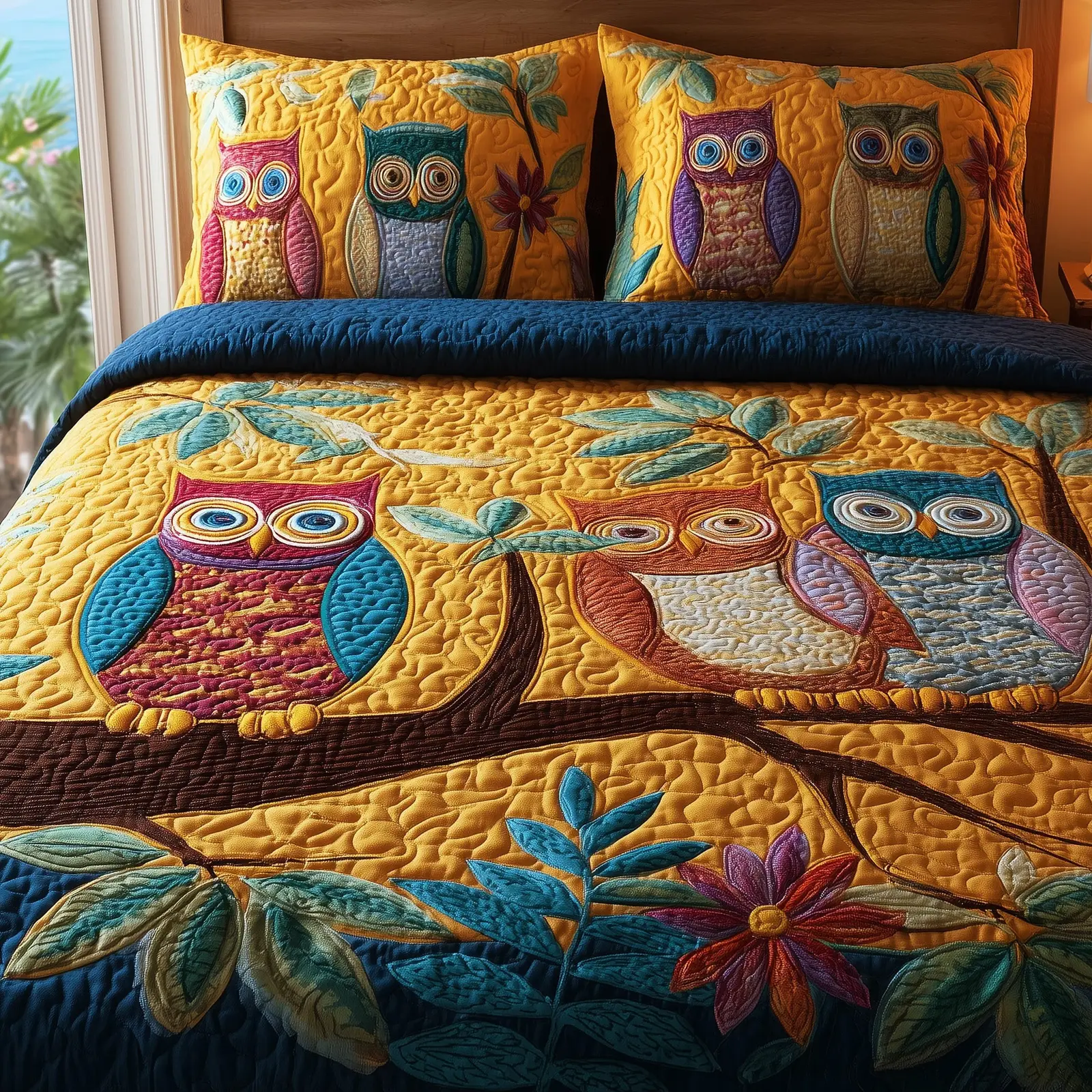 Owl Heaven Quilted Bedding Set Solid Color