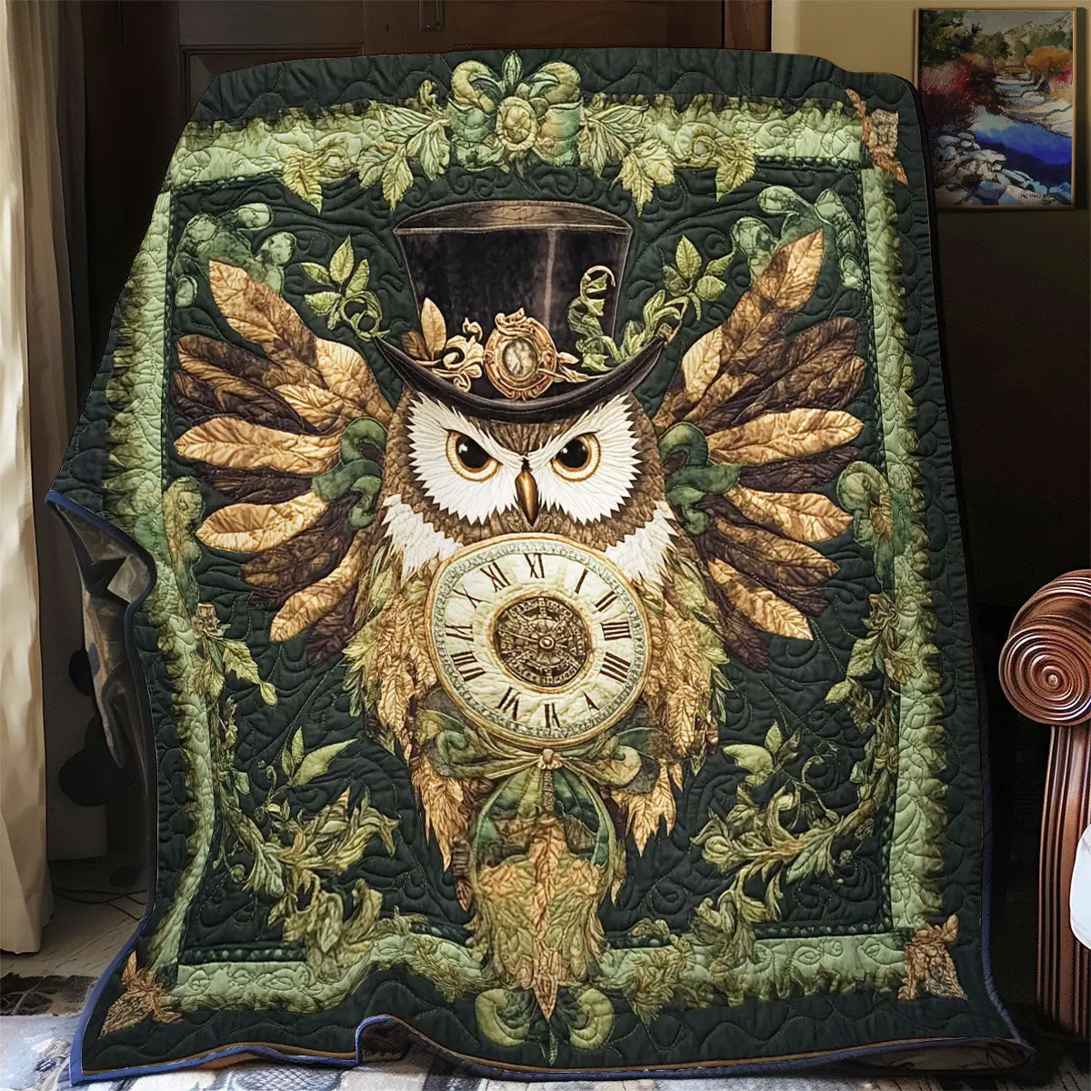 Owl In Forest Quilted Blanket Cozy Living Decor St Patricks Day Gifts For Grandpa