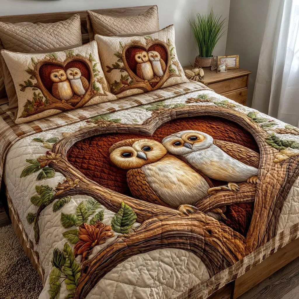 Owl Loving Harmony Quilted Bedding Set Gifts For Owl Lovers Valentine Day