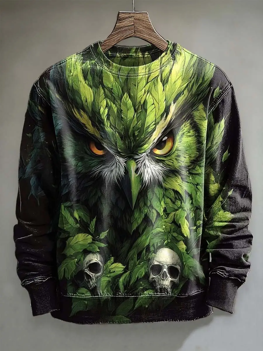 Owl Skull Under Leaves Sweatshirt Horror Clothing Gothic Skull Lover Gift Ideas Owl Skull Under Leaves Sweatshirt Horror Clothing Gothic Skull Lover Gift Ideas - Image 1