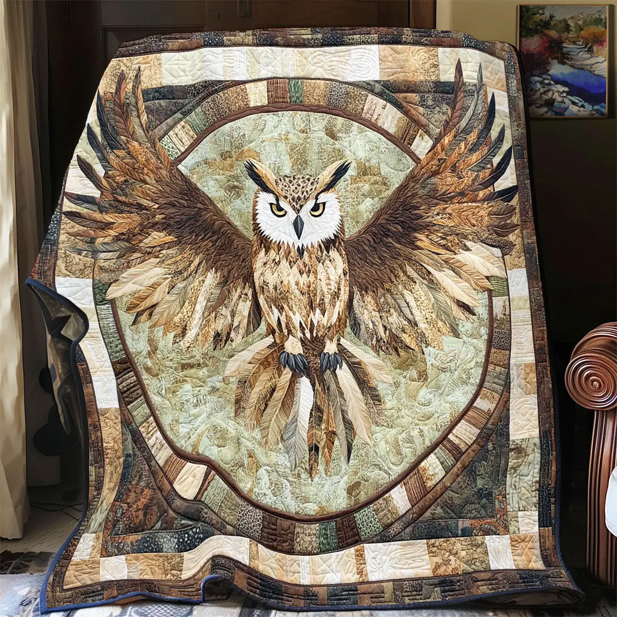 Owl Spreading Wings Quilt Blanket Bedoom Decor Holiday Gifts For Owl Lovers Owl Spreading Wings Quilt Blanket Bedoom Decor Holiday Gifts For Owl Lovers - Image 1