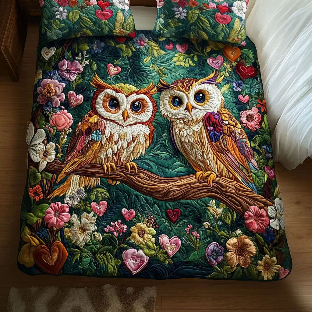 Owl Twinkling Eyes Of Love Quilted Bedding Set Best Valentine Day Gifts For Relatives