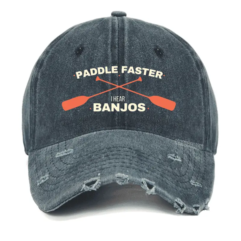 Paddle Faster I Hear Banjos Washed Vintage Cap Funny T-Shirt with Sayings – Sarcastic Men’s Tee