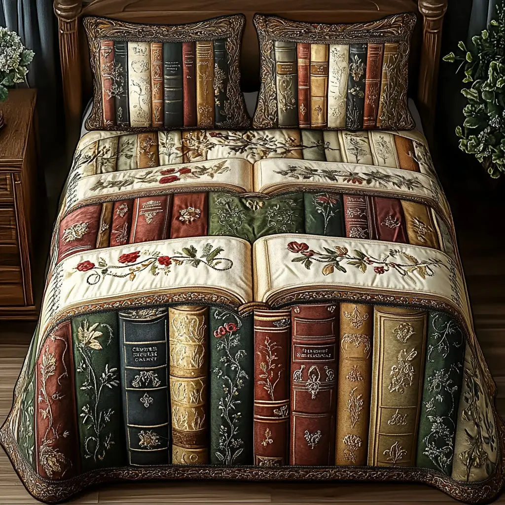 Pages of Time Quilted Bedding Set Unique Bed Sheet Set Gift Ideas For Book Lovers