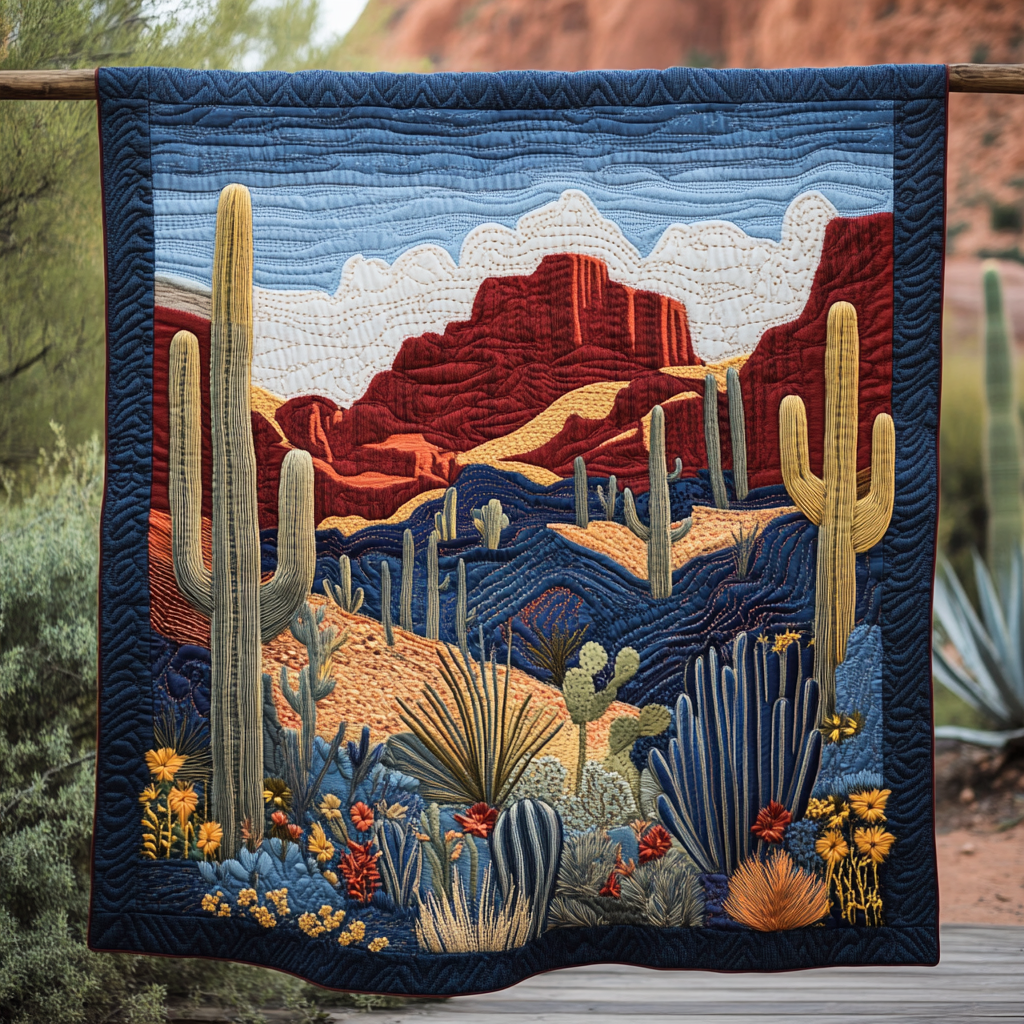 Painted Desert Quilted Blanket Christmas Room Decor Cactus Gifts For Him